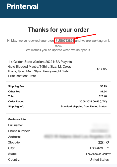 Order number